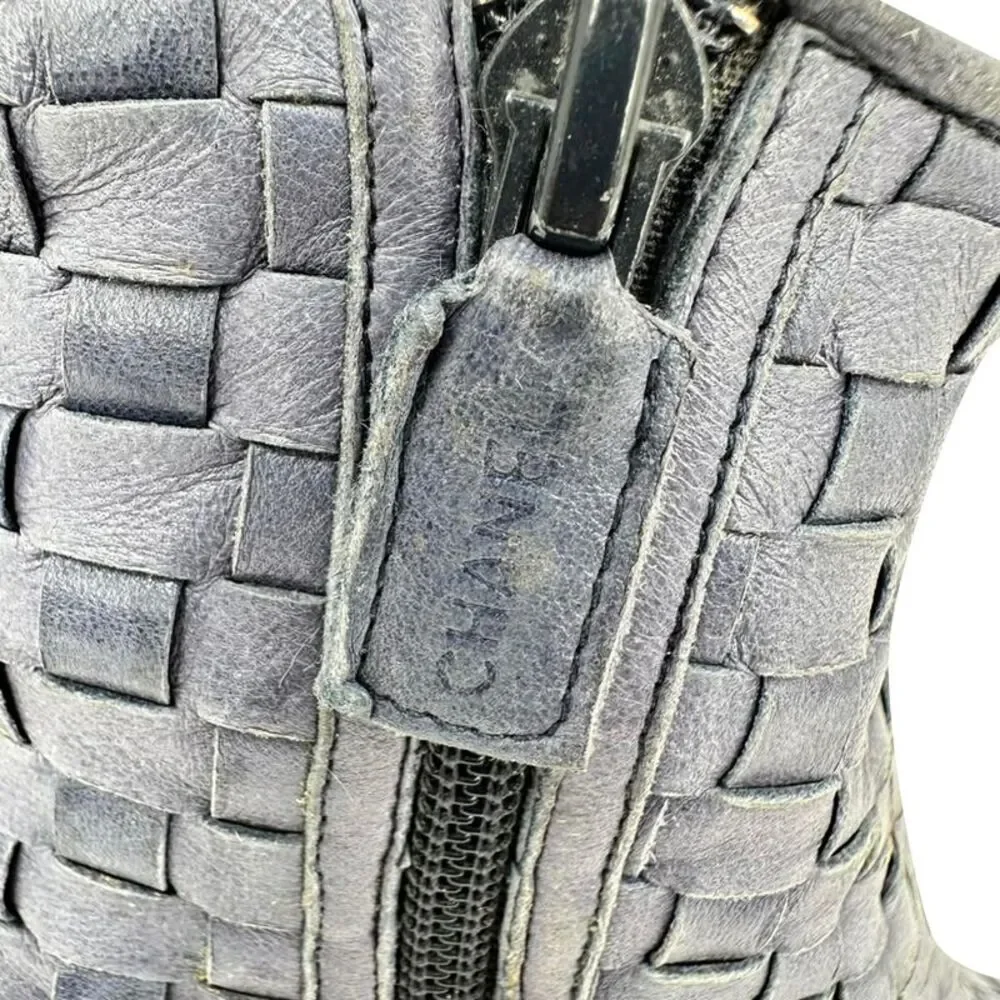 Chanel CC Woven Accent Ankle Boots in Blue Leather